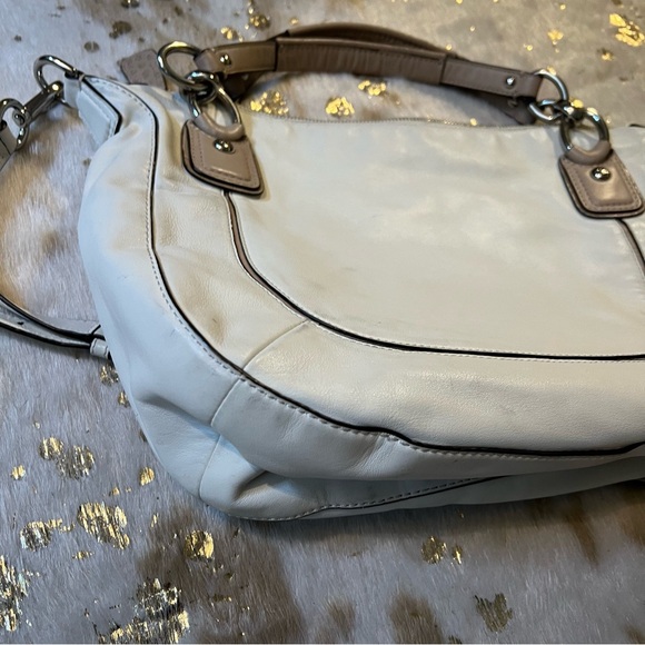 Coach Kristin Satchel Leather White & Tan Croc Embossed Crossbody Bag - Picture 2 of 14